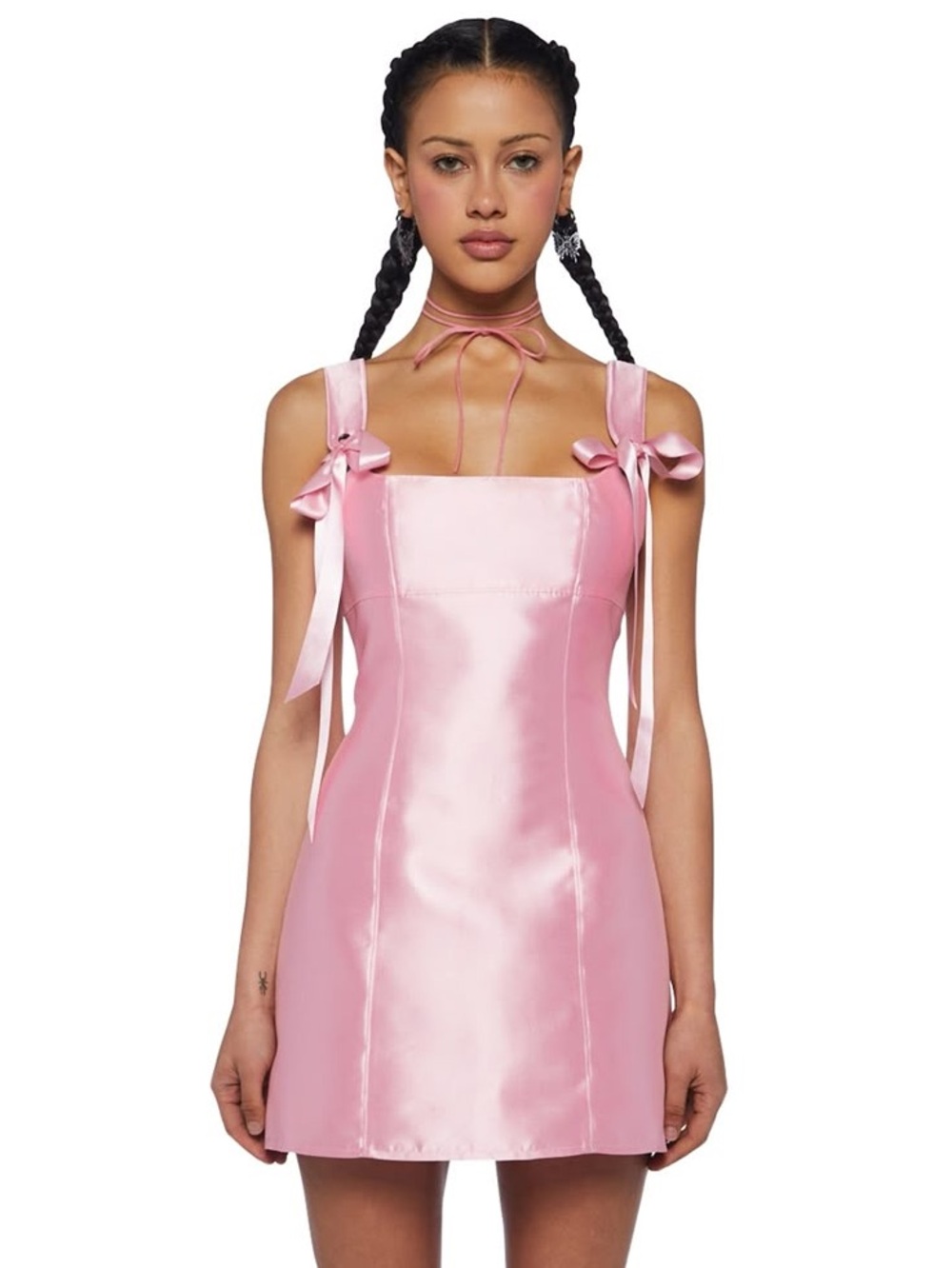 Dolls kill Pink Satin Tie-Strap Mini Dress
